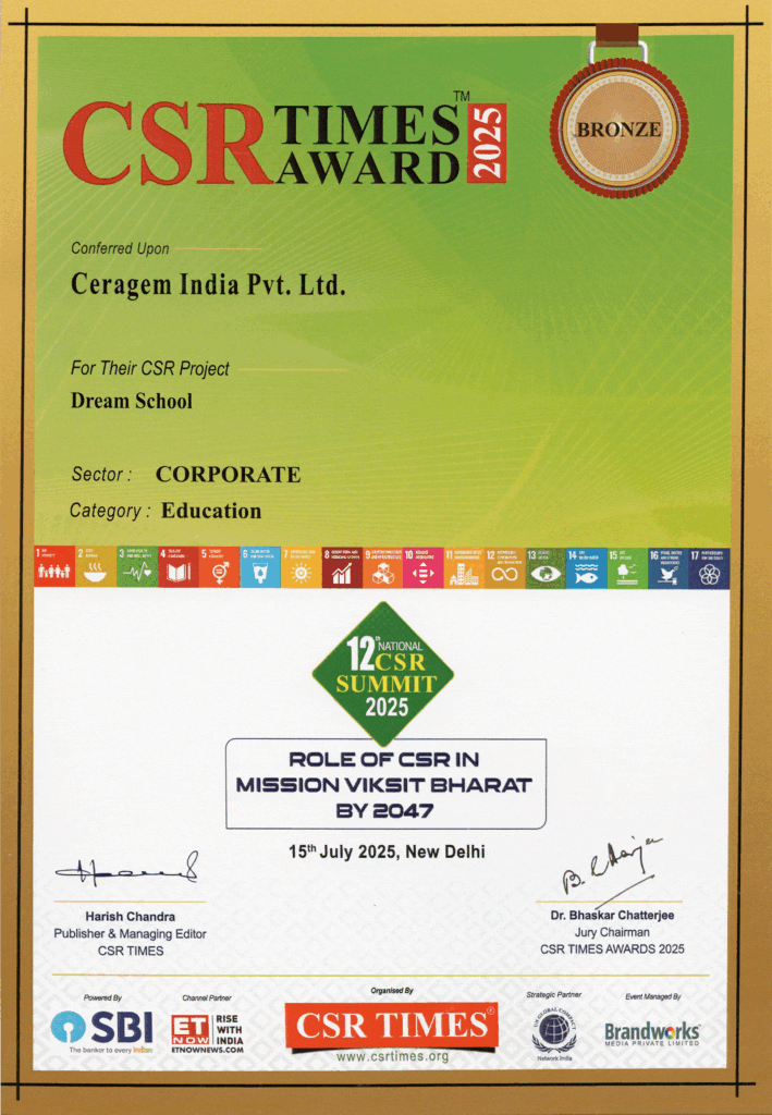 CSR Times Award Certificate - Ceragem India