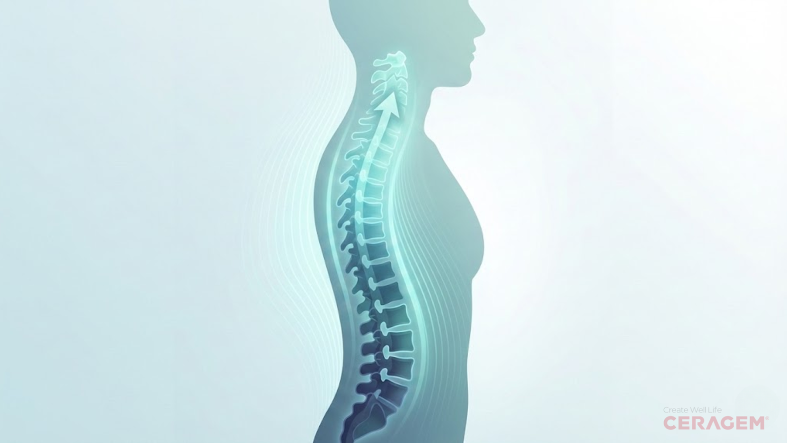 Illustration showing spine healing process from back pain to recovery with highlighted vertebrae