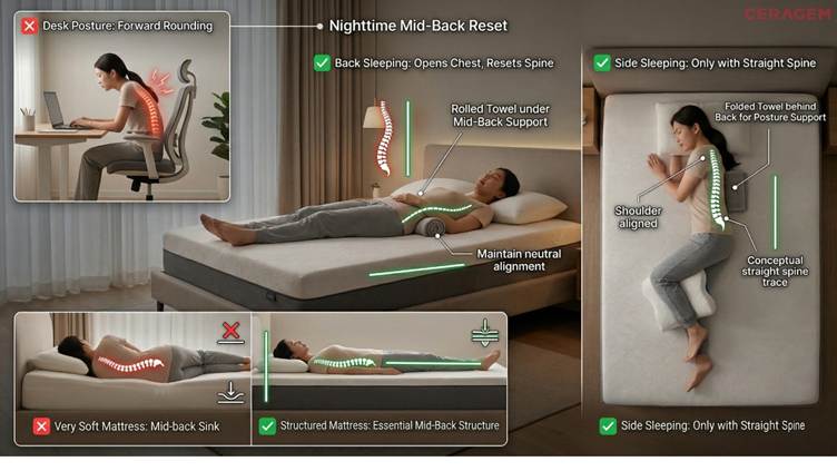 Sleeping position for middle back pain